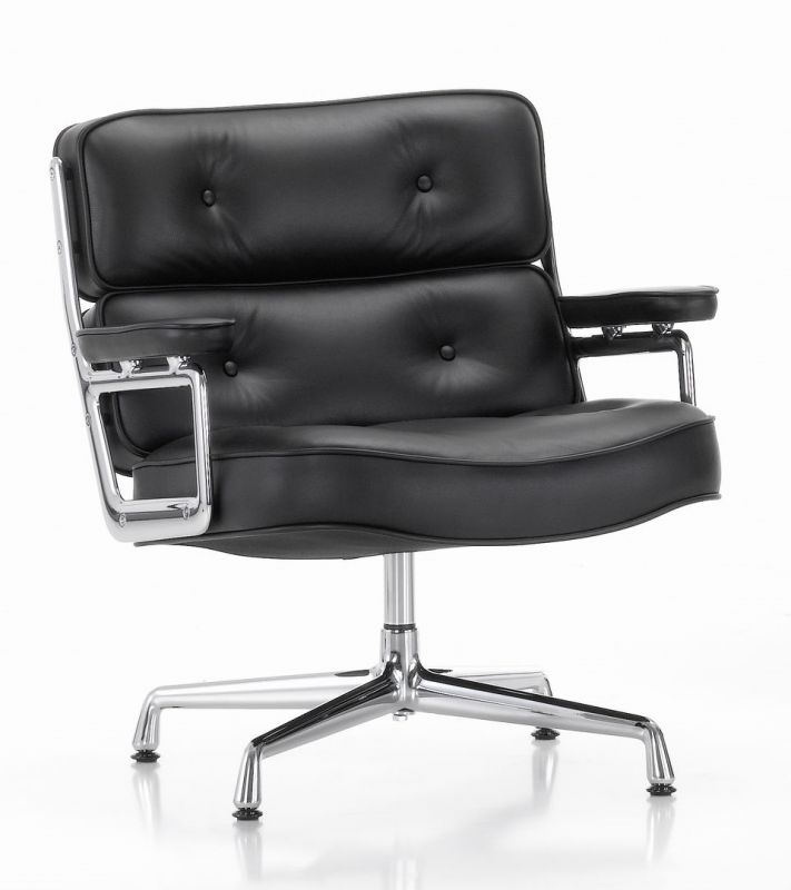 Schwarzer Lobby Chair ES 105 von Vitra mit Lederbezug und verchromtem Drehfuß.